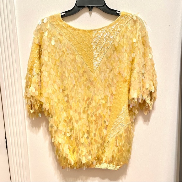 Vintage Yellow silk sequin top - Picture 4 of 5